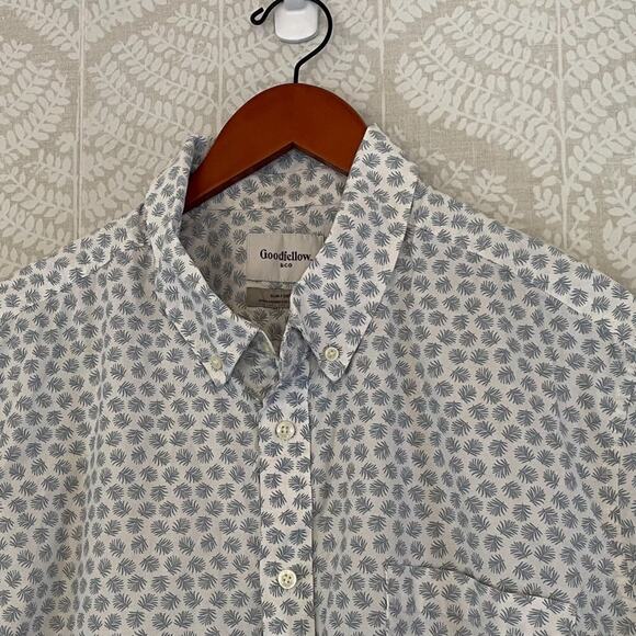 Goodfellow & Co. Cotton Palm Leaf Short Sleeve Button Down Shirt White Blue XXL - Picture 3 of 10